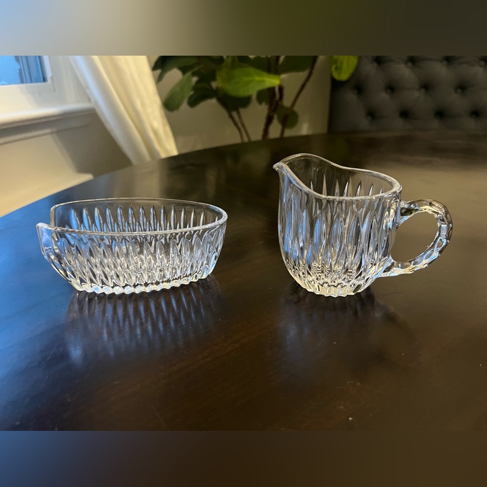 Princess House Crystal Spoon Holder & Creamer Set